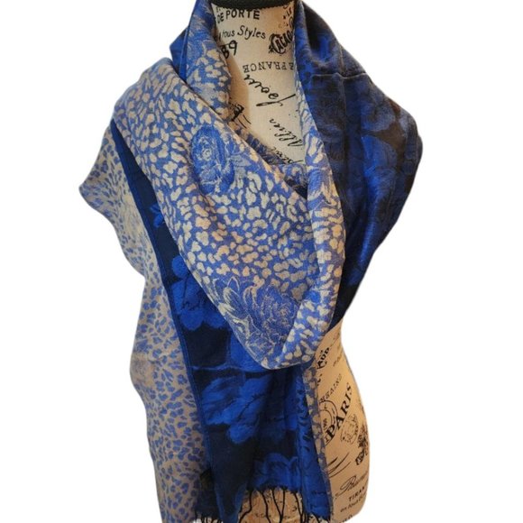 Pashmina Accessories Women's Wraps Winter Warm Large Blue  Soft Silky Scarf - Picture 1 of 6